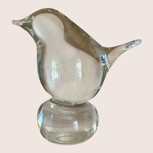 🐦‍⬛ VTG HAND BLOWN (BLUE) BIRD OF HAPPINESS CLEAR GLASS FIGURINE COLLECTIBLE